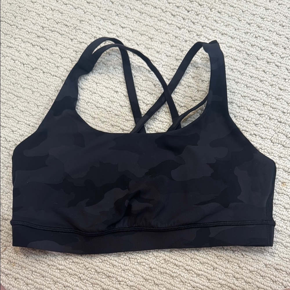 Lululemon Energy Bra - Black Camo - Sports Bra with Criss-Cross Straps